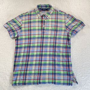 Polo Ralph Lauren Polo Mens Large Blue Green Madras Plaid Short Sleeve Shirt *